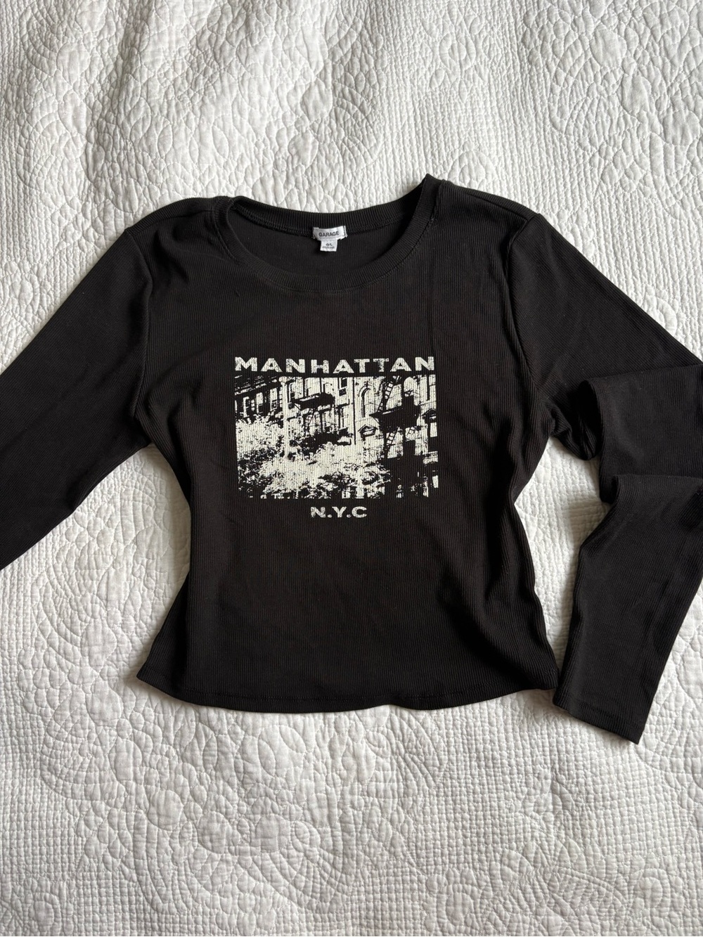 Garage “Kimmy” Ribbed Long Sleeve Graphic Manhattan NYC tee